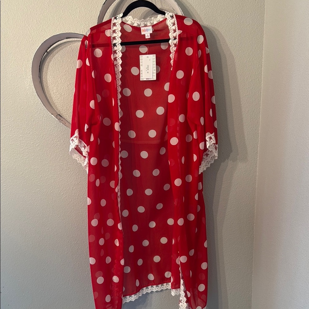 LuLaRoe Red and White Polka Dot Chloe Kimono